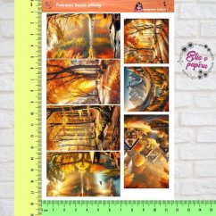 Samolepky zobrazují nádherné podzimní krajiny – zlatavé stromy, lesní cesty plné padajícího listí, klidná jezera odrážející teplé světlo podzimu. Barvy jsou syté a hřejivé, dokonale zachycující podzimní atmosféru, která evokuje klid, krásu a harmonii přírody.