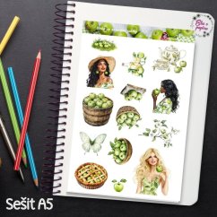 Dívka se zelenými jablky | Samolepky do diáře