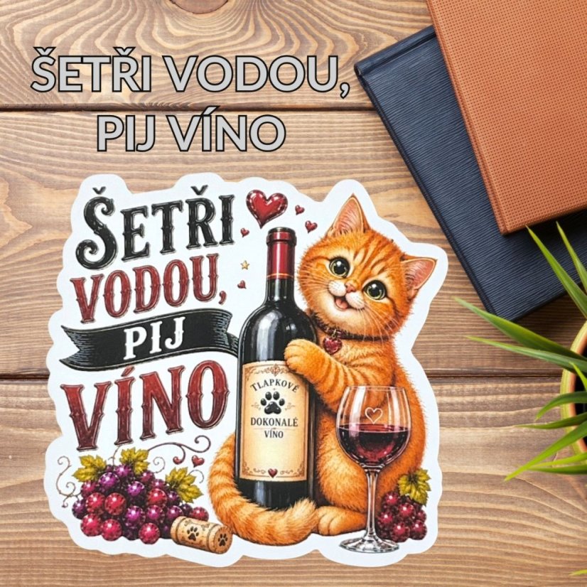 Šetři vodou, pij víno | Maxi kusová samolepka pro diář i scrapbook