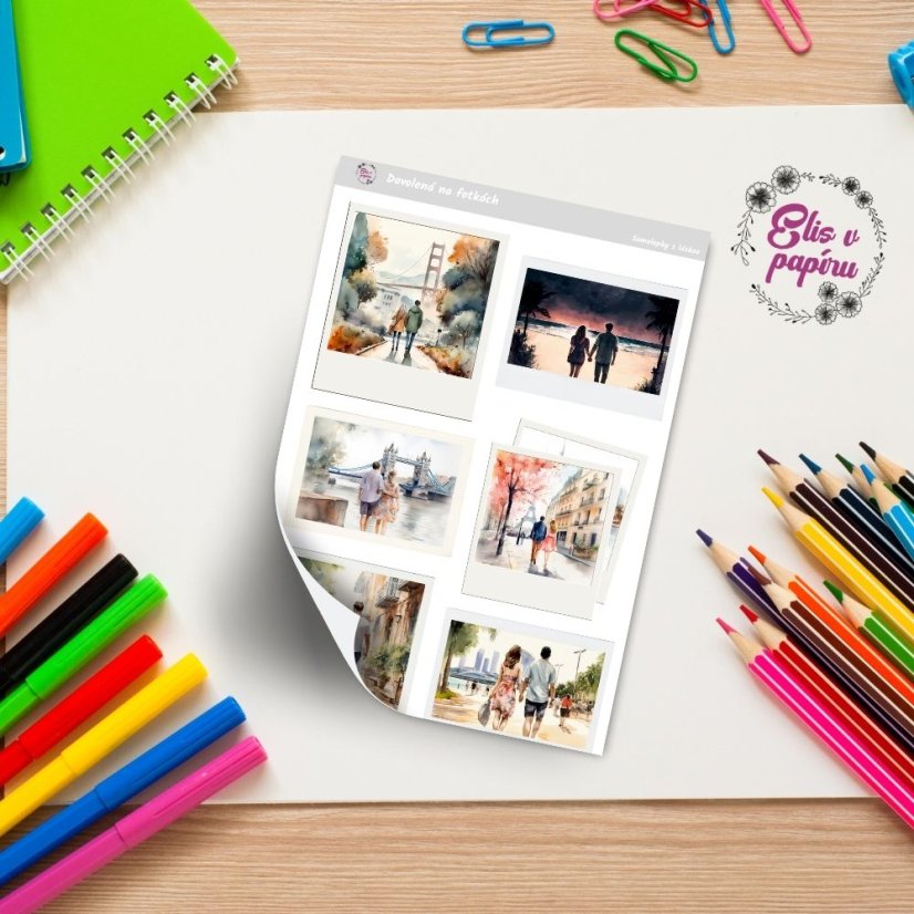 Samolepky do diáře nebo cestovního deníku od Elis v papíru s motivem instax fotek z dovolené.