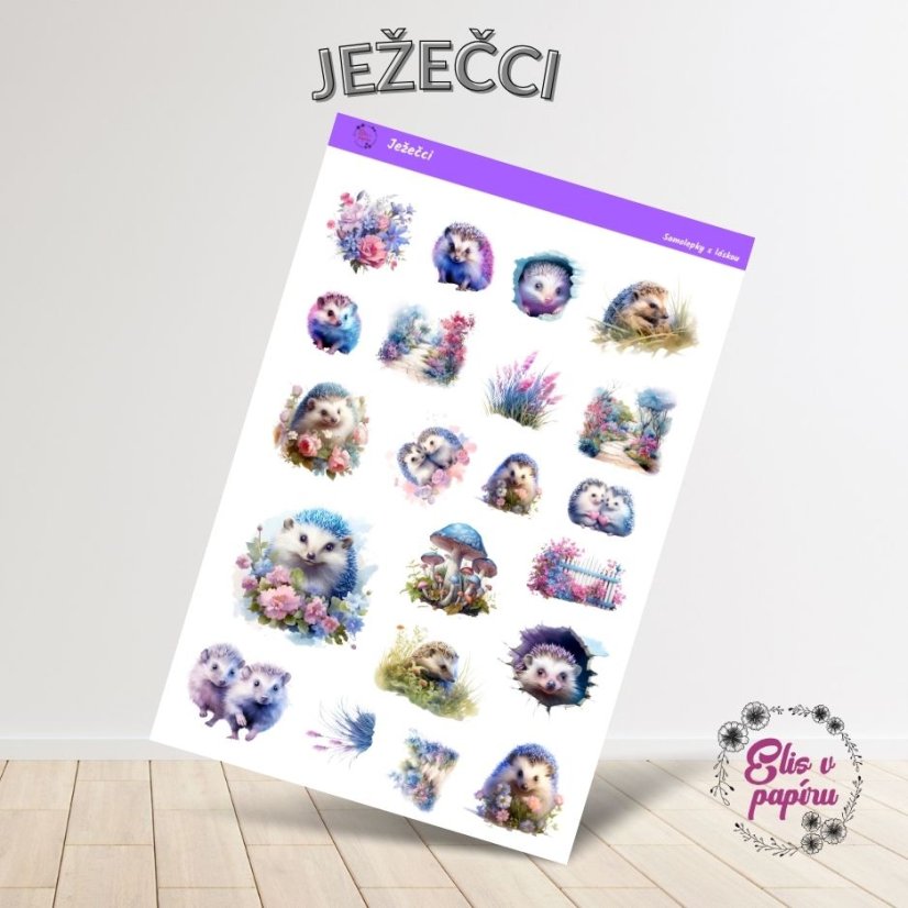 Samolepky ježků v jarní krajině od Elis v papíru