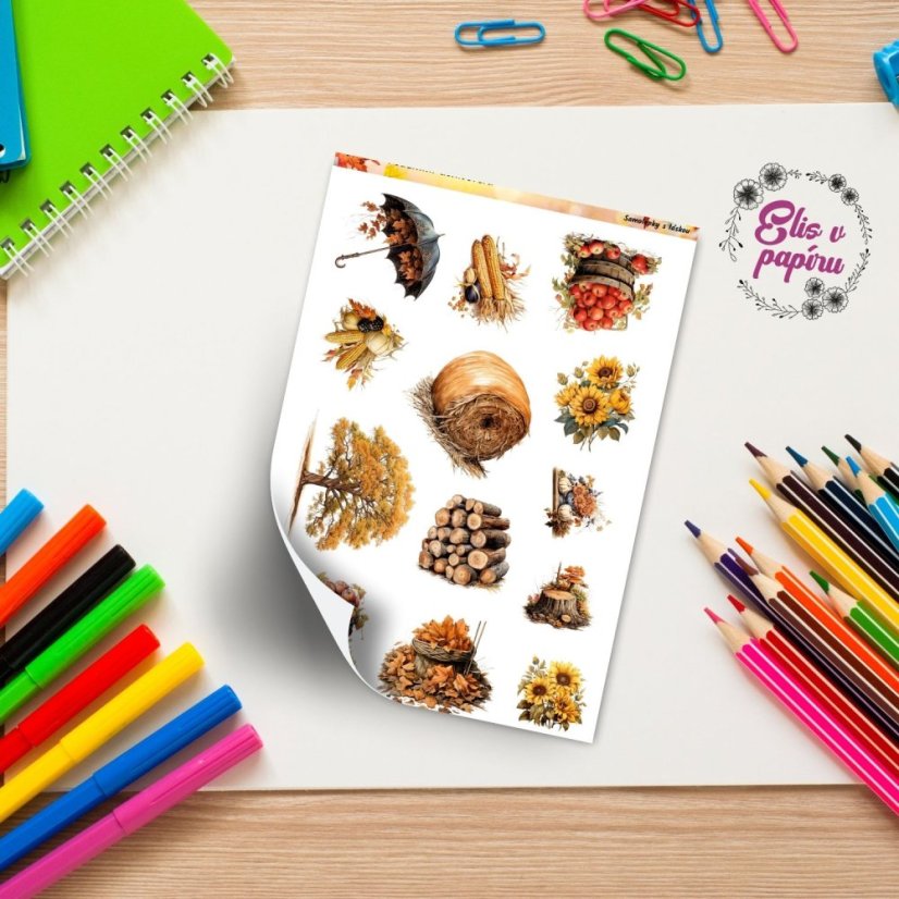 Samolepky s podzimními motivy plnými teplých tónů a sklizňové atmosféry. Ozdobí tvůj diář, bujo nebo scrapbook a přinesou ti kouzlo podzimu do každodenního plánování.