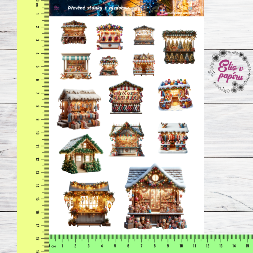 Dřevěné stánky s výzdobou | Samolepky do diáře