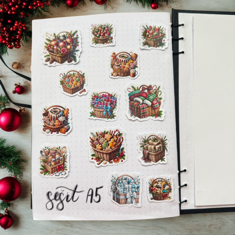 Vánoční košíky plné radosti | Malé kusové samolepky pro diář i scrapbook