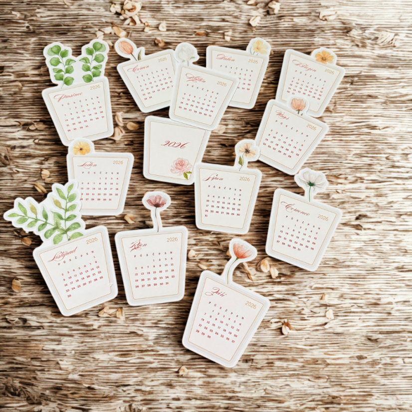 Kytičkový kalendář na rok 2026 | Malý stolní kalendáříček