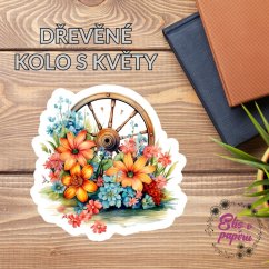 Dřevěné kolo s květy | Samolepka do diáře