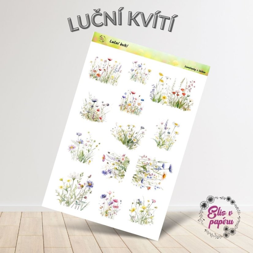 Samolepky do diáře, luční kvítí, bujo, plánování, journaling, scrapbook, diářové samolepky, květiny, příroda, české samolepky.