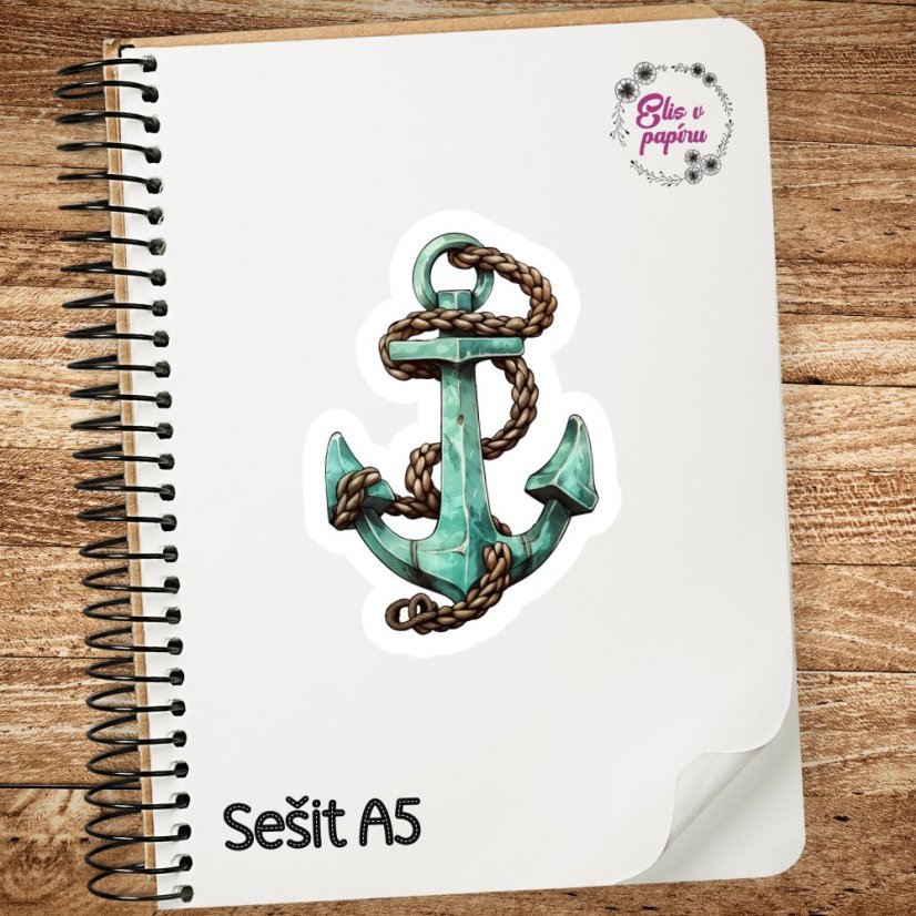 Velká kusová samolepka Kotva, pastelové barvy, námořní motiv, diářové samolepky, plánování, bujo, samolepky na scrapbook.