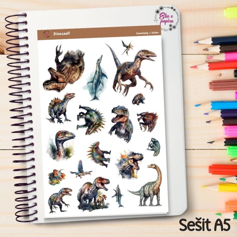 Samolepky do diáře s motivem strašlivých dinosaurů od Elis v papíru