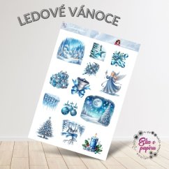 Aršík samolepek "Ledové Vánoce" s motivy zasněžených krajin, ledových dekorací a svíček v chladivých zimních barvách Aršík samolepek "Ledové Vánoce" s motivy zasněžených krajin, ledových dekorací a svíček v chladivých zimních barvách