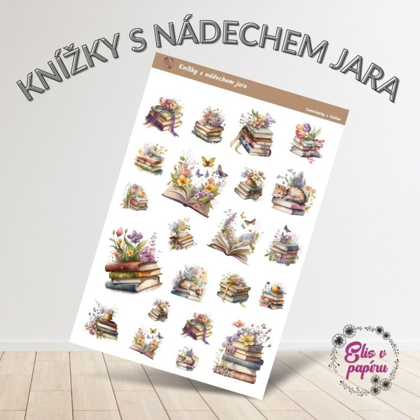 Samolepky do diáře od Elis v papíru s motivem knížek a jara