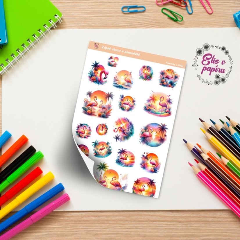 Samolepky plameňáci od Elis v papíru. Samolepky pro bujo i do diáře