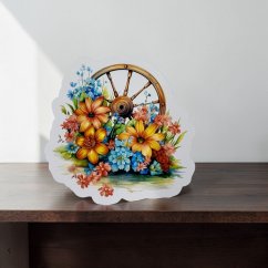 Dřevěné kolo s květy | Samolepka do diáře