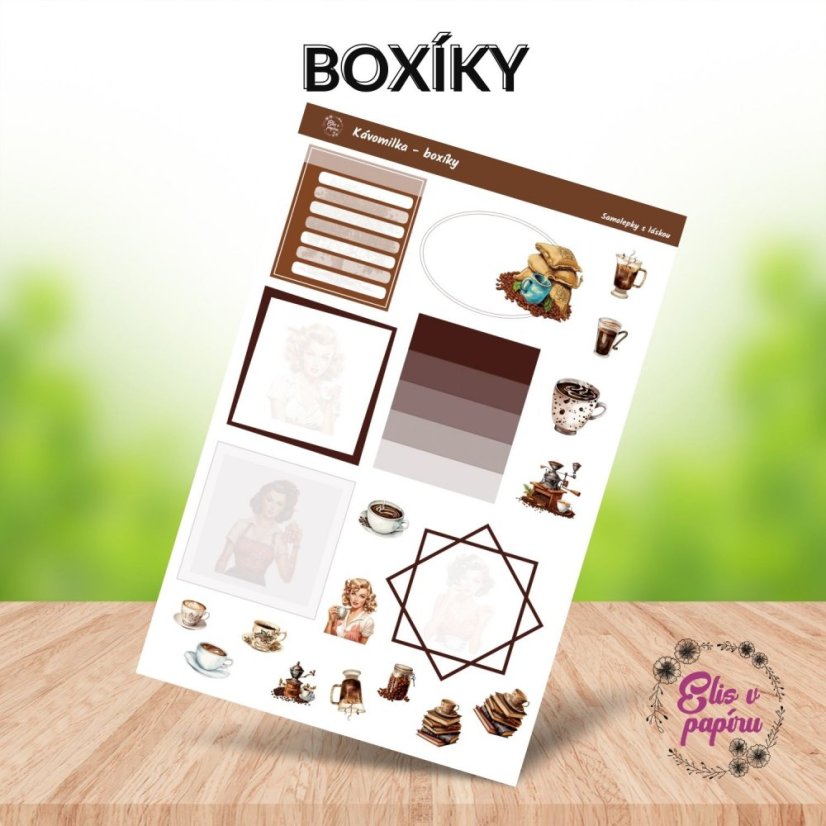 Samolepky do diáře od Elis v papíru s motivem plný knížek - dekorativní samolepky s boxíky