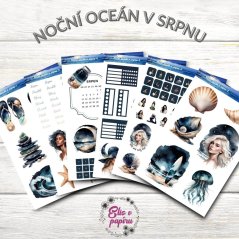 Noční oceán v srpnu | Měsíční samolepkový kit | 2025