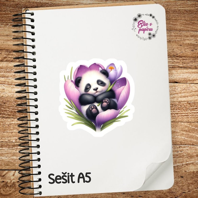 Velká kusová samolepka Spící panda, pastelové barvy, zvířecí motiv, diářové samolepky, plánování, bujo, samolepky na scrapbook.