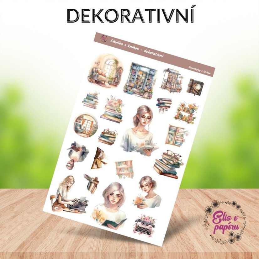 Samolepky do diáře od Elis v papíru s motivem plný knížek - dekorativní samolepky