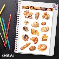 Samolepky zobrazují různé druhy pečiva, včetně bochníků chleba, croissantů, baget a dalších pečivových dobrot. Každý motiv vyzařuje pocit hřejivého tepla a čerstvosti, ideální pro všechny, kteří milují pečivo a chtějí si přidat do diáře kousek pekárenského kouzla.