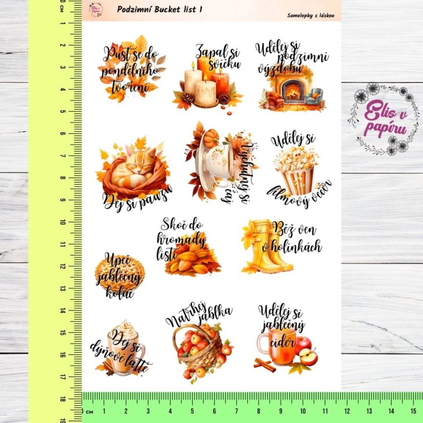 Podzimní samolepky pro vytvoření vlastního bucket listu. Inspirativní motivy pro tvůj diář, bujo nebo scrapbook ti pomohou užít si podzim na maximum.