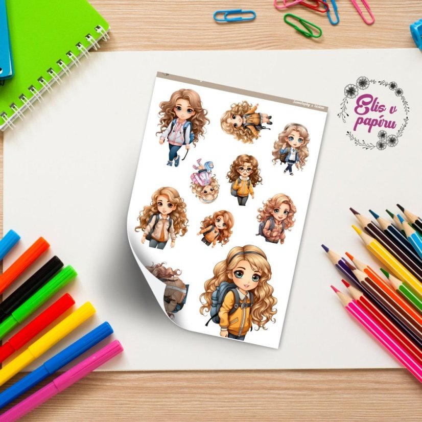 Roztomilé samolepky s postavičkami školaček. Oživí tvůj diář, bujo nebo scrapbook a přinesou do tvého plánování hravost a vzpomínky na školní léta.