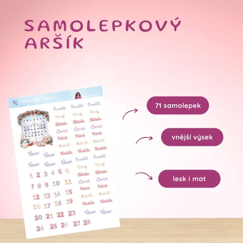 Únorové teplo v srdci | Měsíční samolepkový kit | 2026