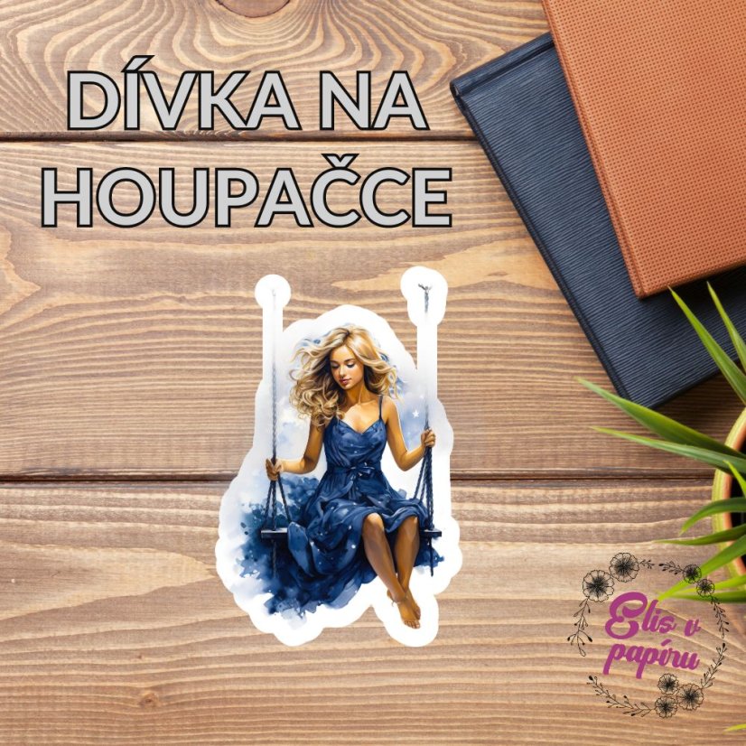 Něžná romantická samolepka dívky na houpačce od Elis v papíru