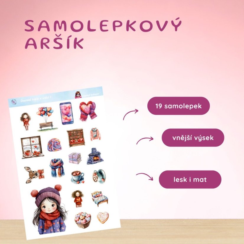 Únorové teplo v srdci | Měsíční samolepkový kit | 2026
