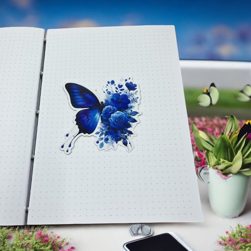 Ladnost modrých křídel | Maxi kusová samolepka pro diář i scrapbook