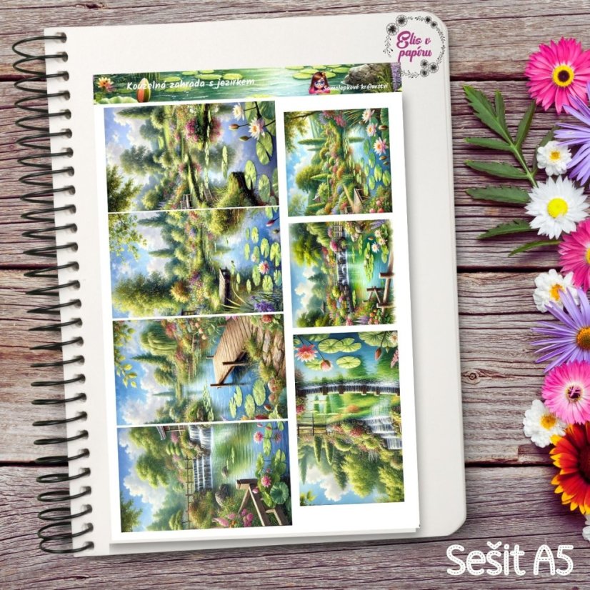 Kouzelná zahrada s jezírkem | Samolepky do diáře - obrázkové boxy