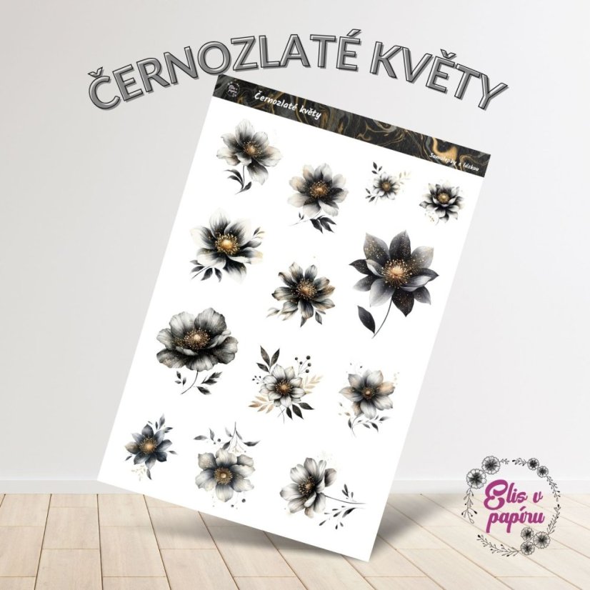 Elegantní černozlaté květinové samolepky pro stylové plánování a bujo. Dodají tvému diáři šmrnc a nádech luxusu.