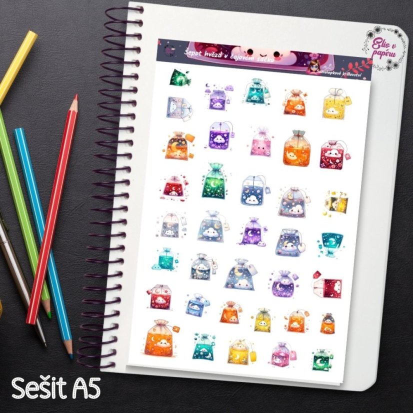 Šepot hvězd v čajovém šálku | Samolepky do diáře