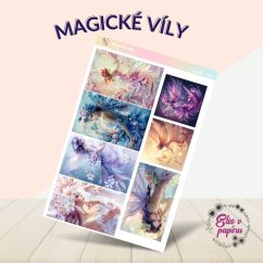 Samolepky Magické víly s jemnými pastelovými barvami růžové, fialové a modré, zobrazující fantasy víly, květiny a magické scenérie. Samolepky Magické víly s jemnými pastelovými barvami růžové, fialové a modré, zobrazující fantasy víly, květiny a magické scenérie.