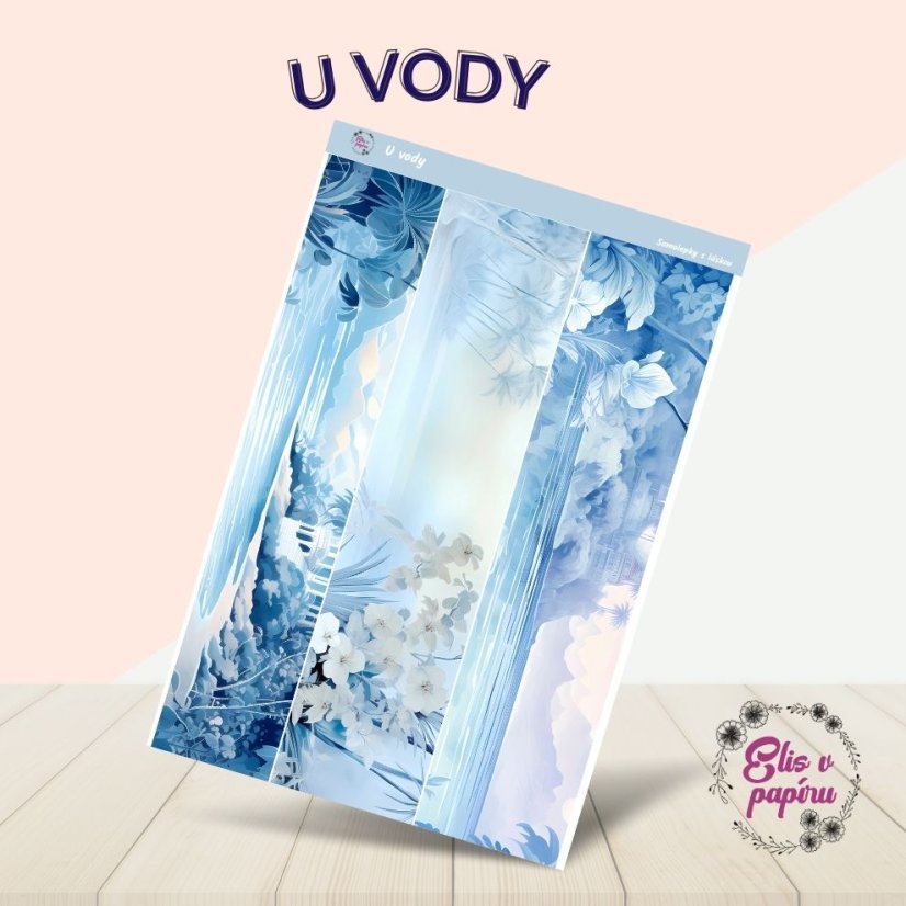 Samolepky do diáře U vody, modrá a bílá, klidné motivy, diářové samolepky, plánování, bujo, papírové samolepky, scrapbook.