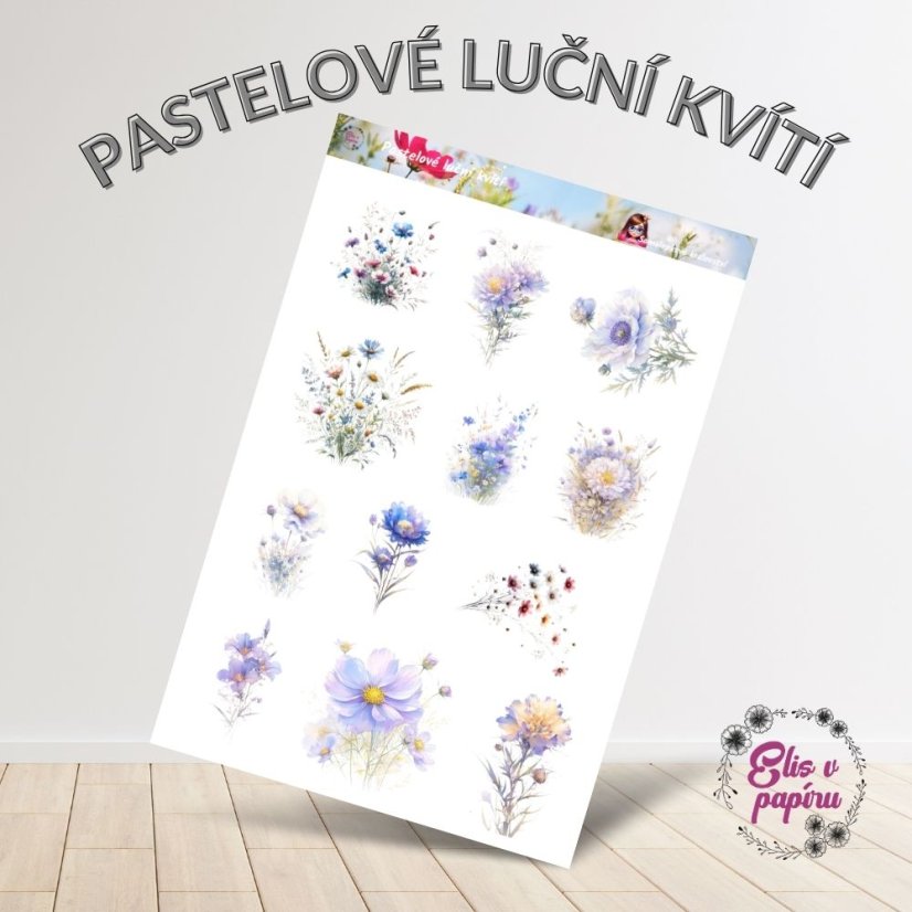 🌿 Arch samolepek s něžnými lučními květy v jemných pastelových odstínech.