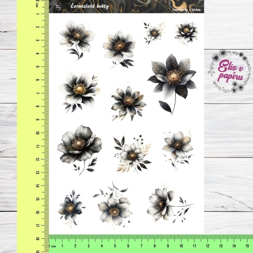 Elegantní černozlaté květinové samolepky pro stylové plánování a bujo. Dodají tvému diáři šmrnc a nádech luxusu.