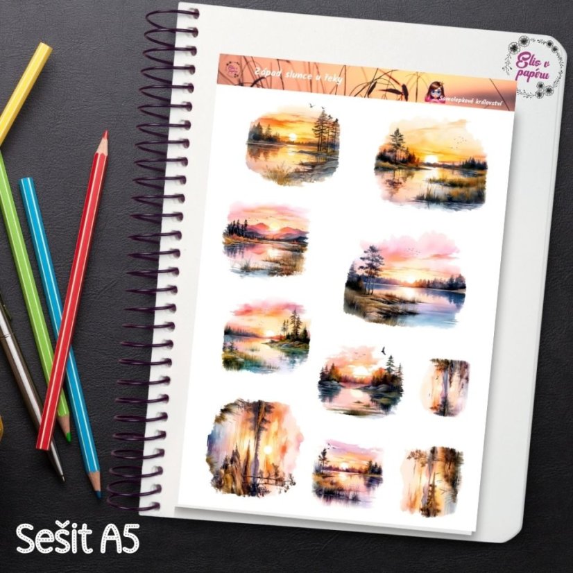 Západ slunce u řeky | Samolepky do diáře