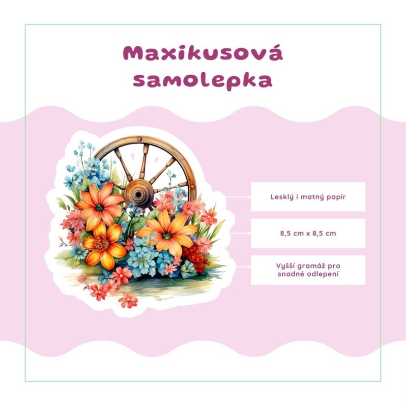 Dřevěné kolo s květy | Samolepka do diáře