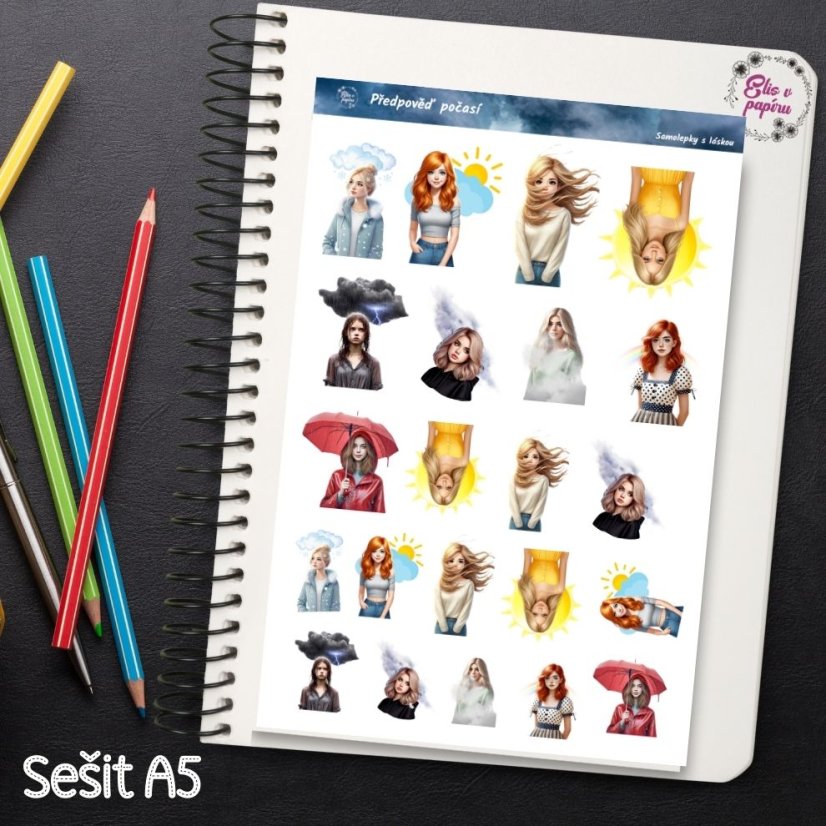 Samolepky předpověď počasí - originální papírové samolepky do diáře pro plánování a journaling.