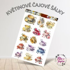 Květinové čajové šálky | Samolepky do diáře