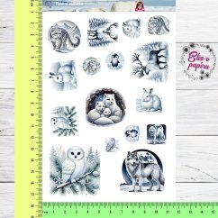 Aršík samolepek "Polární zvířátka" s motivy ledních medvědů, vlků, sov, lišek a dalších obyvatel zasněžené přírody v jemných zimních barvách. Aršík samolepek "Polární zvířátka" s motivy ledních medvědů, vlků, sov, lišek a dalších obyvatel zasněžené přírody v jemných zimních barvách.