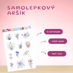 🌿 Arch samolepek s něžnými lučními květy v jemných pastelových odstínech.