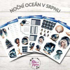 Noční oceán v srpnu | Měsíční samolepkový kit | 2025