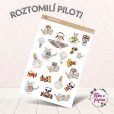 Samolepkový aršík s motivem roztomilých zvířátek převlečených za piloty letadel, formule nebo létajících balónů. Samolepky potěší především děti.