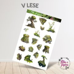 Samolepky s motivy přírody, jako jsou mechem porostlé kameny, stromy, kořeny a pařezy. Tyto přírodní prvky vynikají svými zelenými odstíny a přinášejí pocit klidu a spojení s lesním prostředím, ideální pro všechny milovníky přírody a plánování.