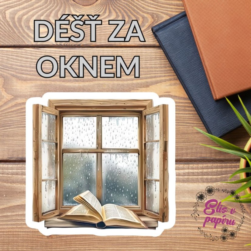 Maxi samolepka zobrazuje otevřené dřevěné okno, na kterém jsou vidět kapky deště. Před oknem leží otevřená knížka. Tento motiv vyzařuje atmosféru podzimního klidu a ticha během deštivého dne.