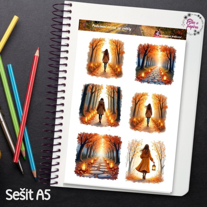 Podzimní cesta se světýlky | Samolepky do diáře