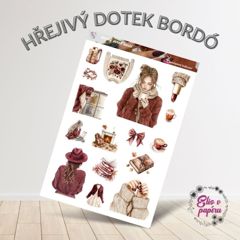 Hřejivý dotek bordó  | Samolepky do diáře