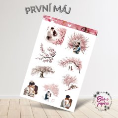 🌸 Arch samolepek s motivem prvního máje – romantické páry a rozkvetlé stromy.