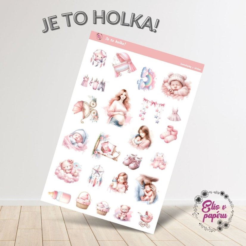 Samolepkový aršík s jemnými miminkovskými motivy malých holčiček od Elis v papíru