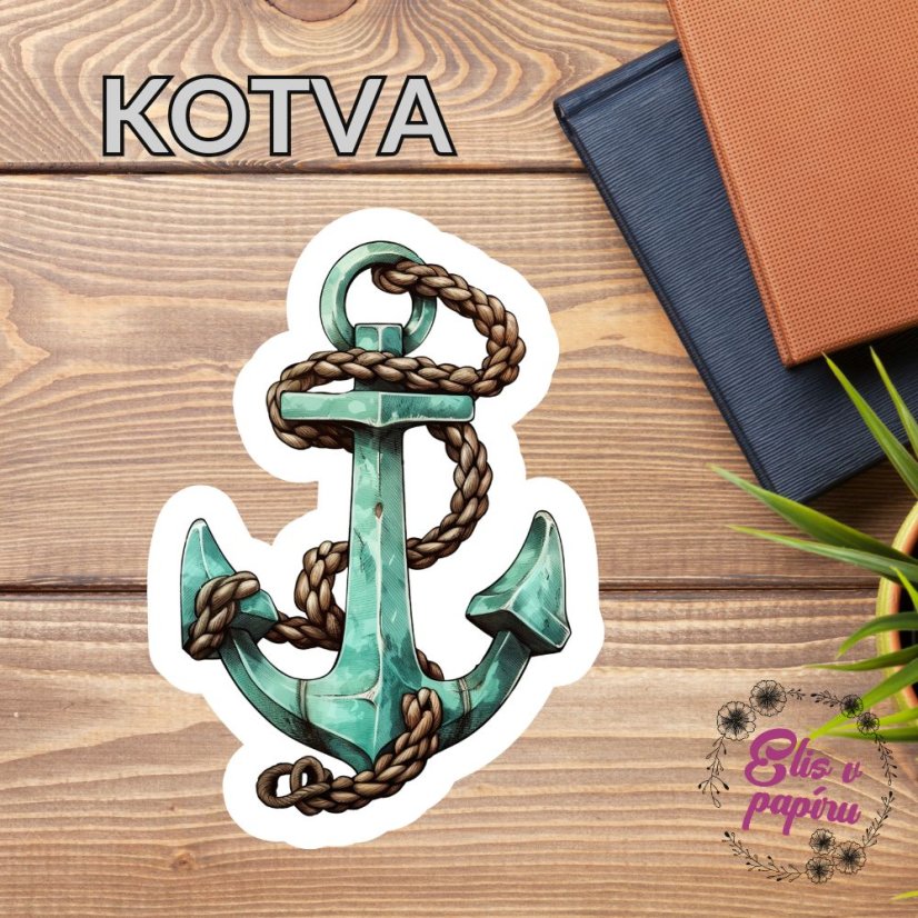 Velká kusová samolepka Kotva, pastelové barvy, námořní motiv, diářové samolepky, plánování, bujo, samolepky na scrapbook.